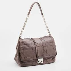 Pre Owned Dior Taupe Grey Leather New Lock Ruffle Flap Bag