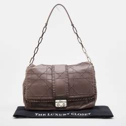 Pre Owned Dior Taupe Grey Leather New Lock Ruffle Flap Bag
