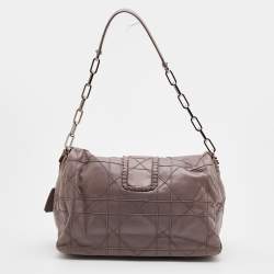 Pre Owned Dior Taupe Grey Leather New Lock Ruffle Flap Bag