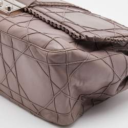 Pre Owned Dior Taupe Grey Leather New Lock Ruffle Flap Bag