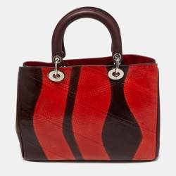 Pre Owned Dior Burgundy/Orange Snakeskin and Leather Medium Diorissimo Shopper Tote