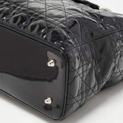 Pre Owned Dior Black Cannage Patent Leather Extra Large Lady Dior Tote