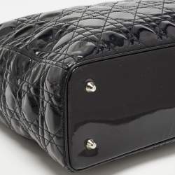 Pre Owned Dior Black Cannage Patent Leather Extra Large Lady Dior Tote