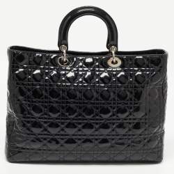Pre Owned Dior Black Cannage Patent Leather Extra Large Lady Dior Tote