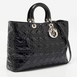 Pre Owned Dior Black Cannage Patent Leather Extra Large Lady Dior Tote