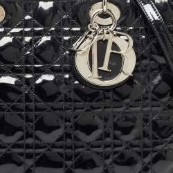 Pre Owned Dior Black Cannage Patent Leather Extra Large Lady Dior Tote