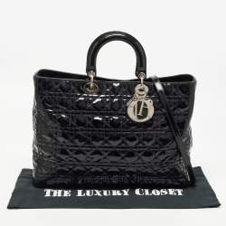 Pre Owned Dior Black Cannage Patent Leather Extra Large Lady Dior Tote