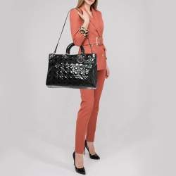 Pre Owned Dior Black Cannage Patent Leather Extra Large Lady Dior Tote