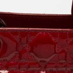 Pre Owned Dior Red Cannage Patent Leather Large Lady Dior Tote