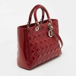 Pre Owned Dior Red Cannage Patent Leather Large Lady Dior Tote