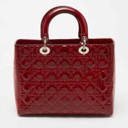 Pre Owned Dior Red Cannage Patent Leather Large Lady Dior Tote