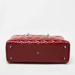 Pre Owned Dior Red Cannage Patent Leather Large Lady Dior Tote