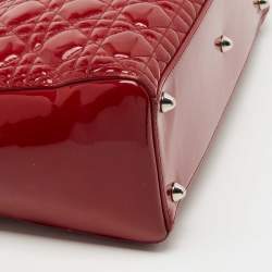 Pre Owned Dior Red Cannage Patent Leather Large Lady Dior Tote
