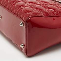 Pre Owned Dior Red Cannage Patent Leather Large Lady Dior Tote