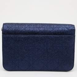 Pre Owned Dior Blue Washed Metallic Leather Miss Dior Promenade Wallet on Chain