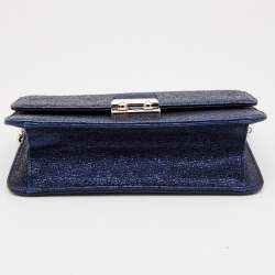 Pre Owned Dior Blue Washed Metallic Leather Miss Dior Promenade Wallet on Chain