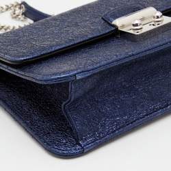 Pre Owned Dior Blue Washed Metallic Leather Miss Dior Promenade Wallet on Chain
