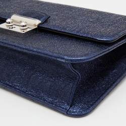 Pre Owned Dior Blue Washed Metallic Leather Miss Dior Promenade Wallet on Chain