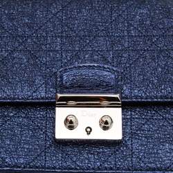 Pre Owned Dior Blue Washed Metallic Leather Miss Dior Promenade Wallet on Chain