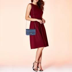 Pre Owned Dior Blue Washed Metallic Leather Miss Dior Promenade Wallet on Chain