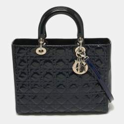 Pre Owned Dior Blue Cannage Patent Leather Large Lady Dior Tote