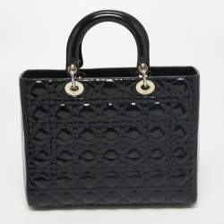 Pre Owned Dior Blue Cannage Patent Leather Large Lady Dior Tote