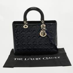 Pre Owned Dior Blue Cannage Patent Leather Large Lady Dior Tote