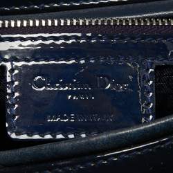 Pre Owned Dior Blue Cannage Patent Leather Large Lady Dior Tote