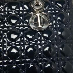 Pre Owned Dior Blue Cannage Patent Leather Large Lady Dior Tote