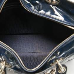 Pre Owned Dior Blue Cannage Patent Leather Large Lady Dior Tote
