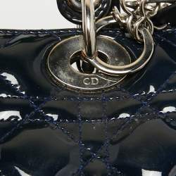 Pre Owned Dior Blue Cannage Patent Leather Large Lady Dior Tote