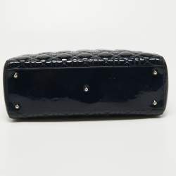 Pre Owned Dior Blue Cannage Patent Leather Large Lady Dior Tote