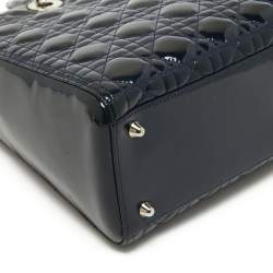 Pre Owned Dior Blue Cannage Patent Leather Large Lady Dior Tote