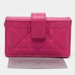 Pre Owned Dior Pink Cannage Leather 5 Gusset Card Holder