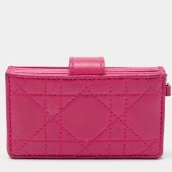 Pre Owned Dior Pink Cannage Leather 5 Gusset Card Holder