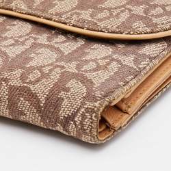 Pre Owned Dior Beige/Brown Oblique Canvas and Leather Saddle Wallet