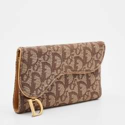 Pre Owned Dior Beige/Brown Oblique Canvas and Leather Saddle Wallet