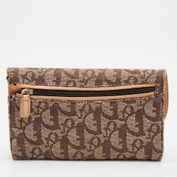 Pre Owned Dior Beige/Brown Oblique Canvas and Leather Saddle Wallet