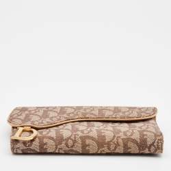 Pre Owned Dior Beige/Brown Oblique Canvas and Leather Saddle Wallet