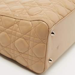 Pre Owned Dior Beige Cannage Leather Medium Lady Dior Tote
