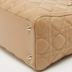 Pre Owned Dior Beige Cannage Leather Medium Lady Dior Tote