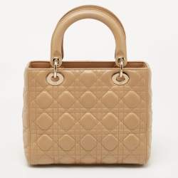 Pre Owned Dior Beige Cannage Leather Medium Lady Dior Tote