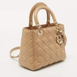 Pre Owned Dior Beige Cannage Leather Medium Lady Dior Tote
