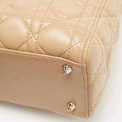 Pre Owned Dior Beige Cannage Leather Medium Lady Dior Tote