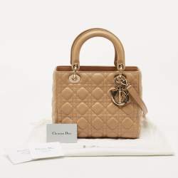 Pre Owned Dior Beige Cannage Leather Medium Lady Dior Tote