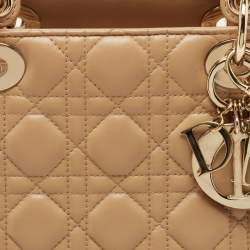 Pre Owned Dior Beige Cannage Leather Medium Lady Dior Tote