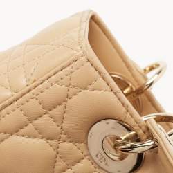 Pre Owned Dior Beige Cannage Leather Medium Lady Dior Tote