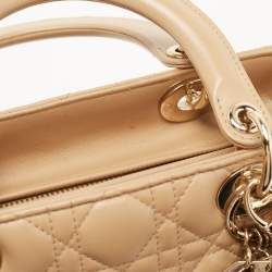 Pre Owned Dior Beige Cannage Leather Medium Lady Dior Tote