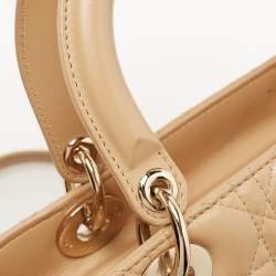 Pre Owned Dior Beige Cannage Leather Medium Lady Dior Tote