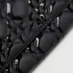 Dior Black Cannage Patent Leather Lady Dior Wallet On Chain